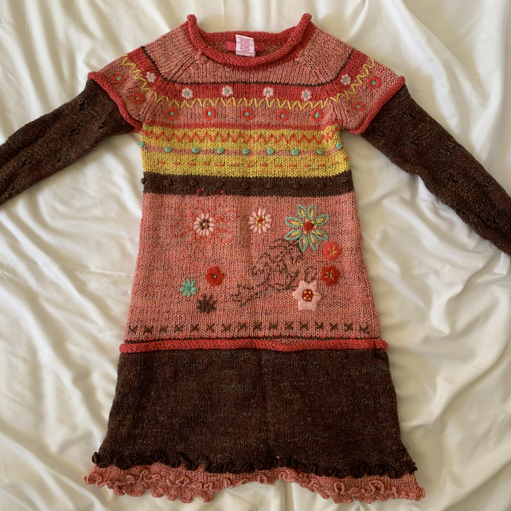 Pink and Brown Duex Par Duex Wool Dress (Size 7)